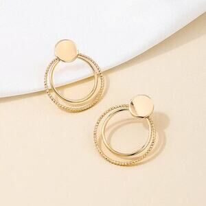 2/$30 NEW Boho Festival Double Circle Earrings Gold or Silver Post Stud 147